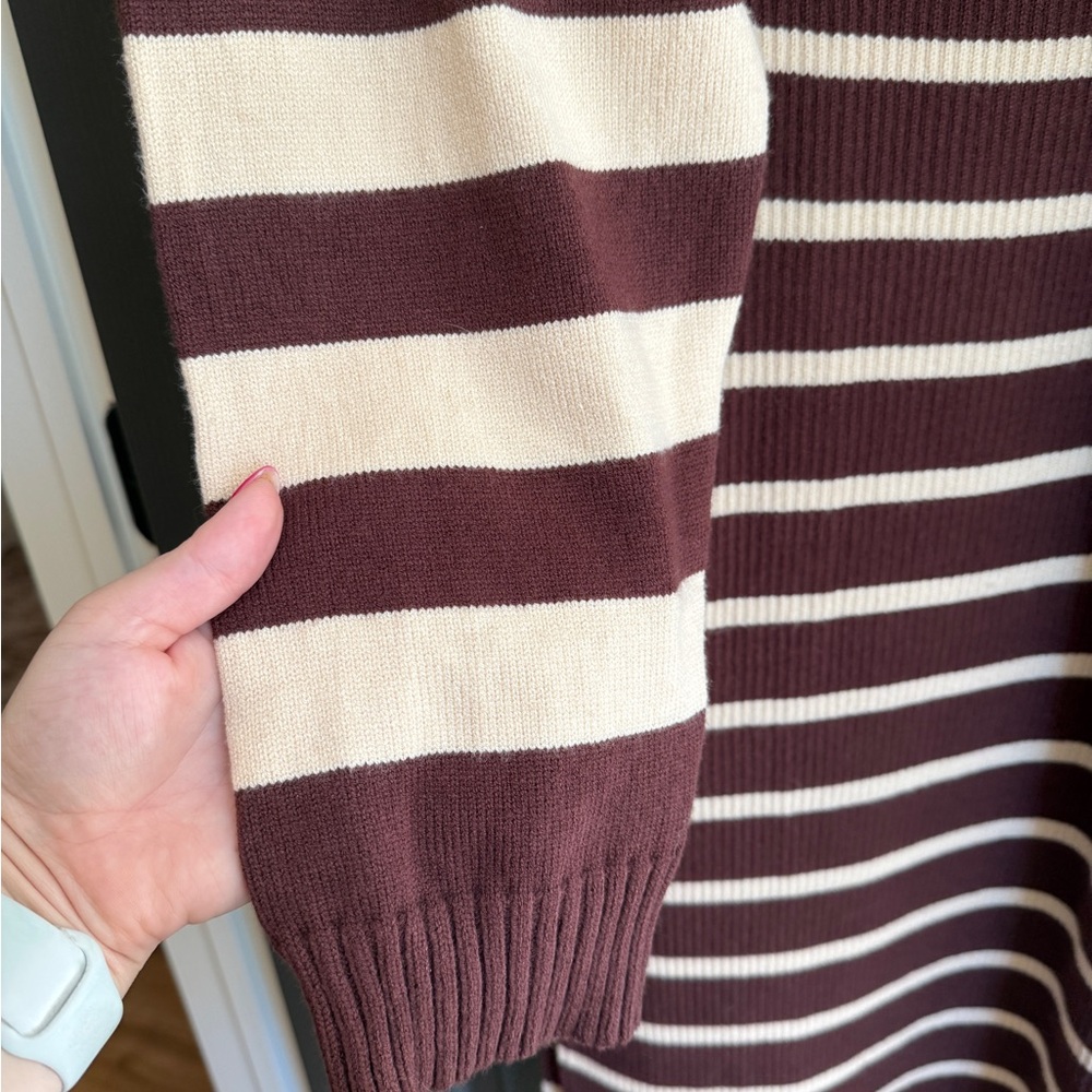 MABLE Brown and Cream Striped Pencil Skirt - Picture 7 of 9